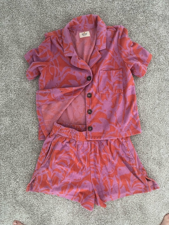 Marine Layer Tops - Marine Layer Pink and Orange terry cloth Set Shorts+Short Sleeve Button-Down Top